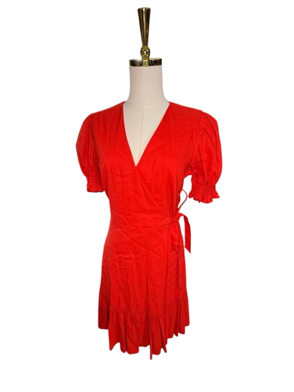 Antonio Melani Cleo Linen Wrap Mini Dress Maui Red Ruffle Hem Size 6